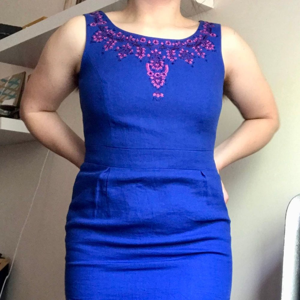 Vintage Blue Embroidered Dress